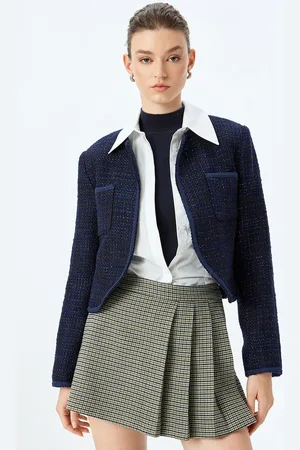 Koton Women Striped Longline Tailored Jacket with Embroidered