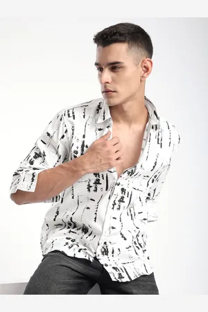Beyoung Men Spread Collar Abstract Printed Cotton Casual Shirt