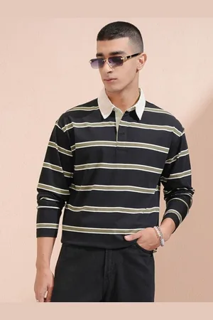 Highlander Men Striped Polo Collar Drop-Shoulder Sleeves T-shirt