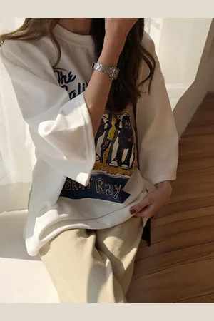 LULU & SKY Women Graphic Printed Round Neck Oversized T-shirt