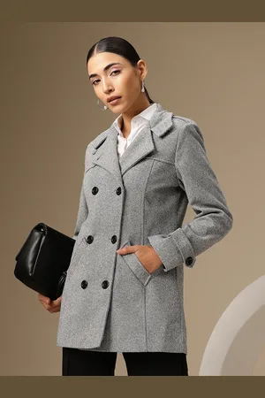 Chemistry Woven-Design Double-Breasted Pea Coat