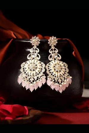 Priyaasi Gold-Plated Floral Contemporary American Diamond Drop Earrings
