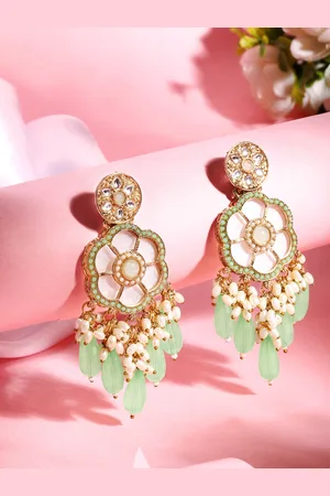 Asmitta Jewellery 18K Gold-Plated Stone Studded Floral Drop Earrings
