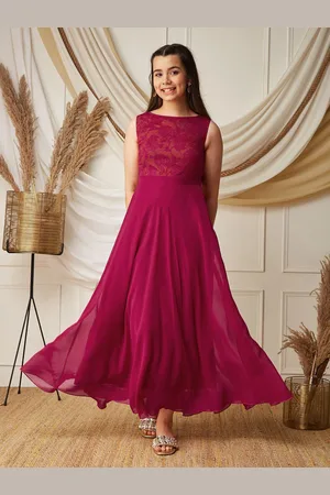 BAESD Girls Floral Design Pure Georgette Fit & Flare Maxi Dress