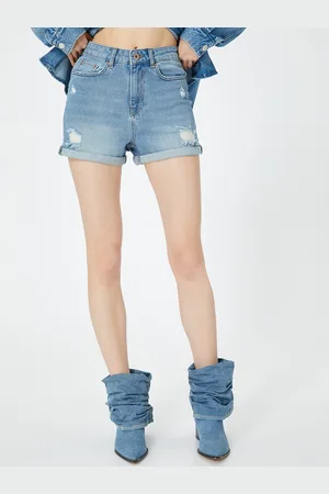 Koton Women High-Rise Relaxed Fit Cotton Denim Shorts