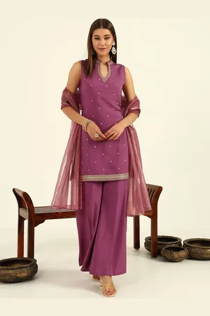 FIORRA Floral Embroidered Regular Thread Work Straight Kurti with Palazzos & Dupatta