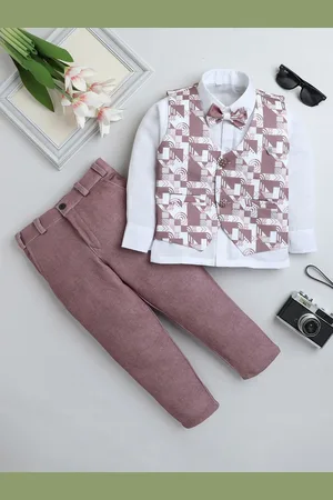 BAESD Boys Printed Collarless Sleeveless Four-Piece Suit
