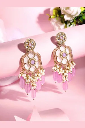 Asmitta Jewellery 18K Gold-Plated Stone Studded Floral Drop Earrings