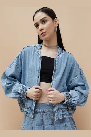 Lifestyle Women Solid Crop Pure Cotton Denim Jacket