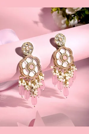 Asmitta Jewellery 18K Gold-Plated Stone Studded Floral Drop Earrings