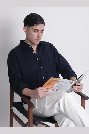 IVOC Men Solid Pure Cotton Spread Collar Casual Shirt
