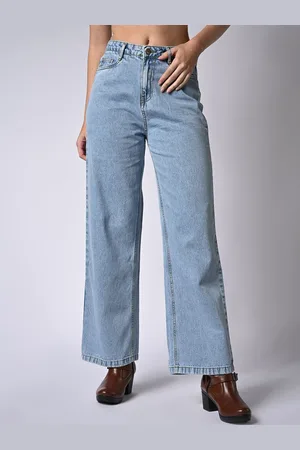 Kraus Women Cotton Wide Leg High-Rise Light Fade Jeans