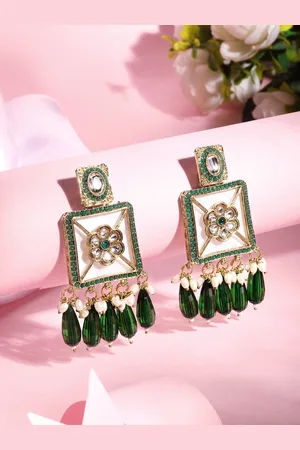 Asmitta Jewellery 18k Gold-Plated Stone Studded Square Drop Earrings