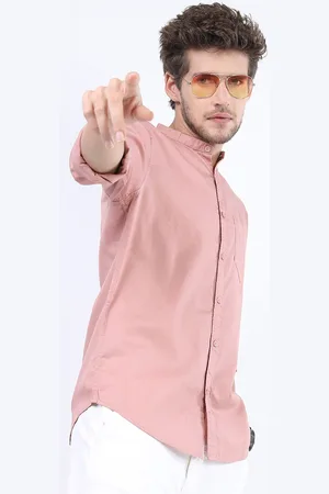 Highlander Men Pink Solid Long Roll-Up Sleeves Slim Fit Casual Shirt