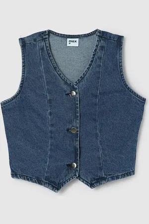 Max Collection Girls Pure Cotton Denim Slim-Fit Waistcoat