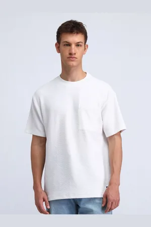 Flying Machine Men Solid Round Neck Cotton Relaxed Fit T-shirt