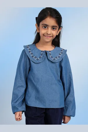 BAESD Girls Peter Pan Collar Long Sleeves Cotton Top