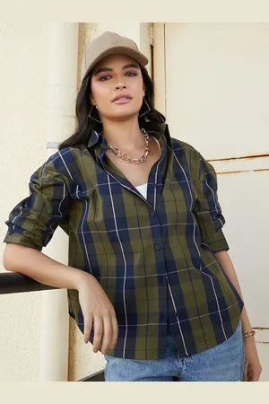Campus Women Comfort Spread Collar Checked Oversized Casual Shirt