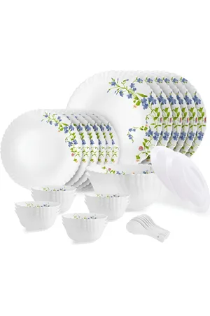Cello Dazzle Series White 34 Pieces Floral Printed Opalware Microwave Safe Dinner Set