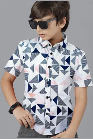 BAESD Boys Premium Spread Collar Geometric Printed Cotton Casual Shirt