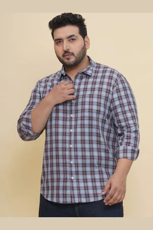 John Pride Men Spread Collar Tartan Checked Cotton Casual Shirt