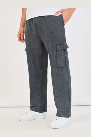 Styli Men Grey Acid Washed Open Hem Oversized Pure Cotton Cargo Joggers