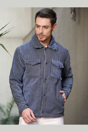 Cobb Men Spread Collar Striped Casual Tailored Lightweight Jacket