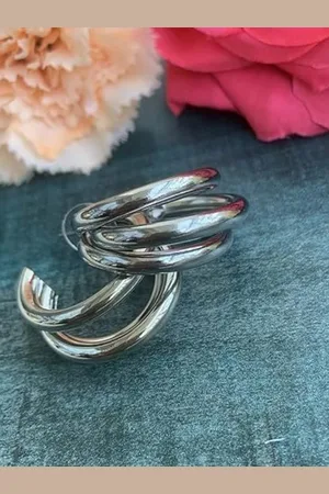 DN Creation Silver Plated Contemporary Twisted Layered Hoop Earrings