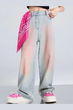 LULU & SKY Girls Straight Fit Mid-Rise Heavy Fade Jeans