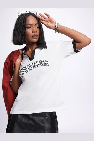 DressBerry Off-Duty Stitch Embroidered Drop-Shoulder Polo T-shirt