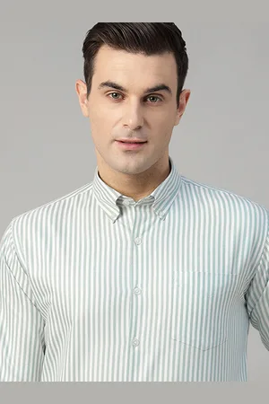 HANCOCK Men Standard Slim Fit Opaque Striped Wrinkle Resistant Oxford Weave Formal Shirt