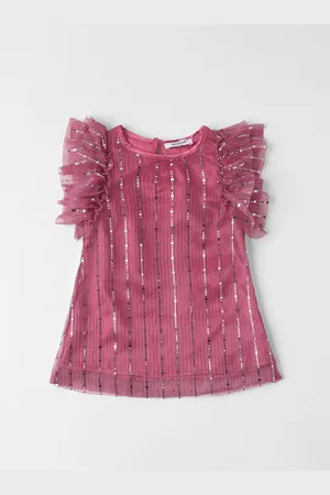 Nauti Nati Girls Embellished Flutter Sleeve Net A-Line Dress