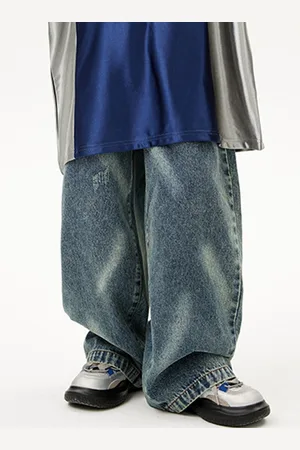 LULU & SKY Girls Straight Fit High-Rise Low Distress Heavy Fade Jeans