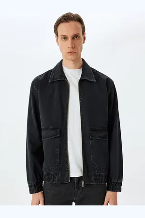 Koton Men Spread Collar Solid Cotton Casual Denim Jacket