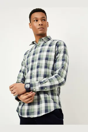 Max Collection Men Spread Collar Tartan Checked Cotton Casual Shirt