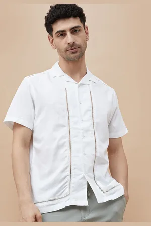 Lifestyle Men Cuban Collar Textured Cotton Casual Shirt