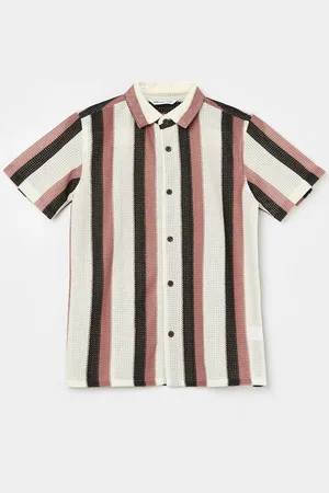 Lifestyle Boys Spread Collar Vertical Striped Cotton Casual Shirt