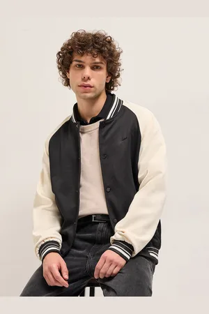 The Bear House Men Stand Collar Colourblocked Casual Lightweight Bomber Jacket