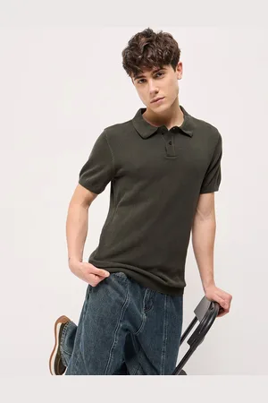 The Bear House Men Solid Polo Collar Cotton T-shirt