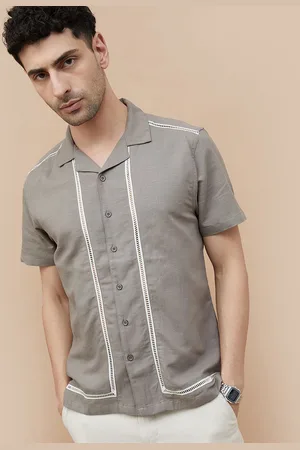 Lifestyle Men Cuban Collar Solid Cotton Casual Shirt