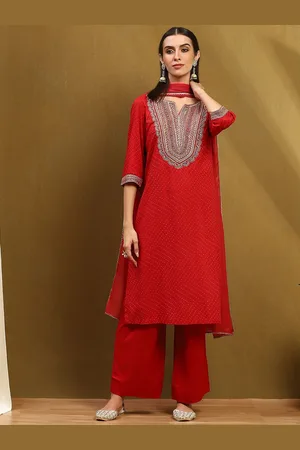 Biba Ethnic Motifs Embroidered Sequinned Straight Kurta With Trouser & Dupatta