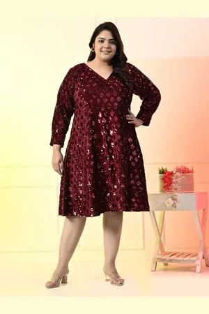 DesiNoor Women Plus Size Embellished Velvet Fit & Flare Midi Dress