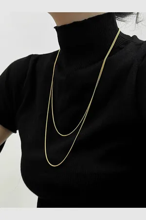 AQUASTREET 18K Gold Plated Waterproof Antitarnish Layered 2mm Long Snake Chain Necklace