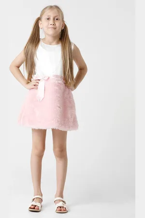 KATE & OSCAR Girls Pink & White Georgette A-Line Dress