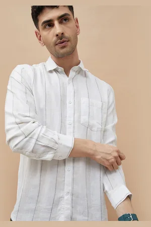 Lifestyle Men Spread Collar Vertical Striped Casual Shirt