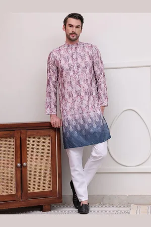 Jompers Ethnic Motifs Printed Band Collar Long Sleeves Regular Kurta With Pyjama