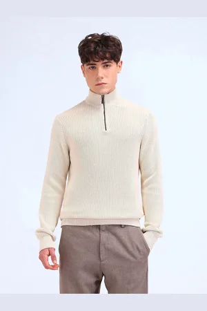 Flying Machine Men Mock Collar Half Zipper Ribbed Pullover