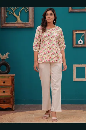Kalini Printed Round Neck Three-Quarter Sleeves Top With Trouser