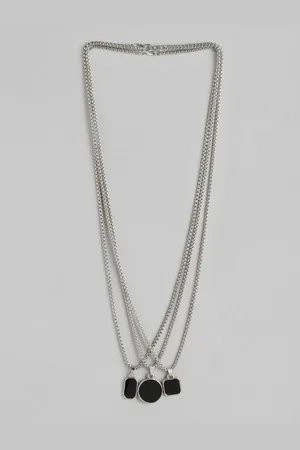 PARIS HAMILTON Set Of 3 Unisex Silver-Plated Geometric Stone Studded Pendants with Chains