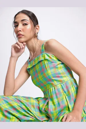DressBerry Romantic Ruffles Checked Pleated Jumpsuit